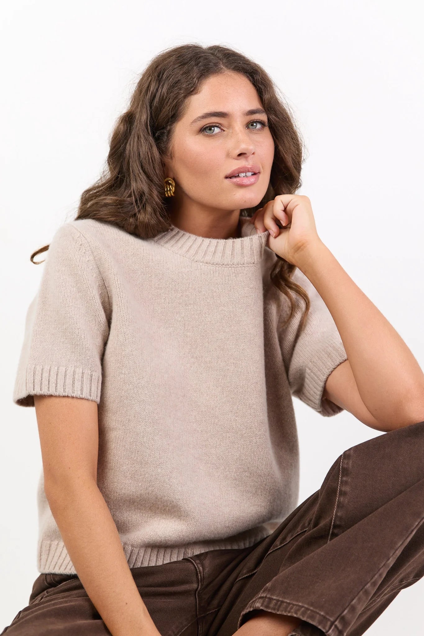 Goddess Wool/Cashmere Knit Tee - Oat