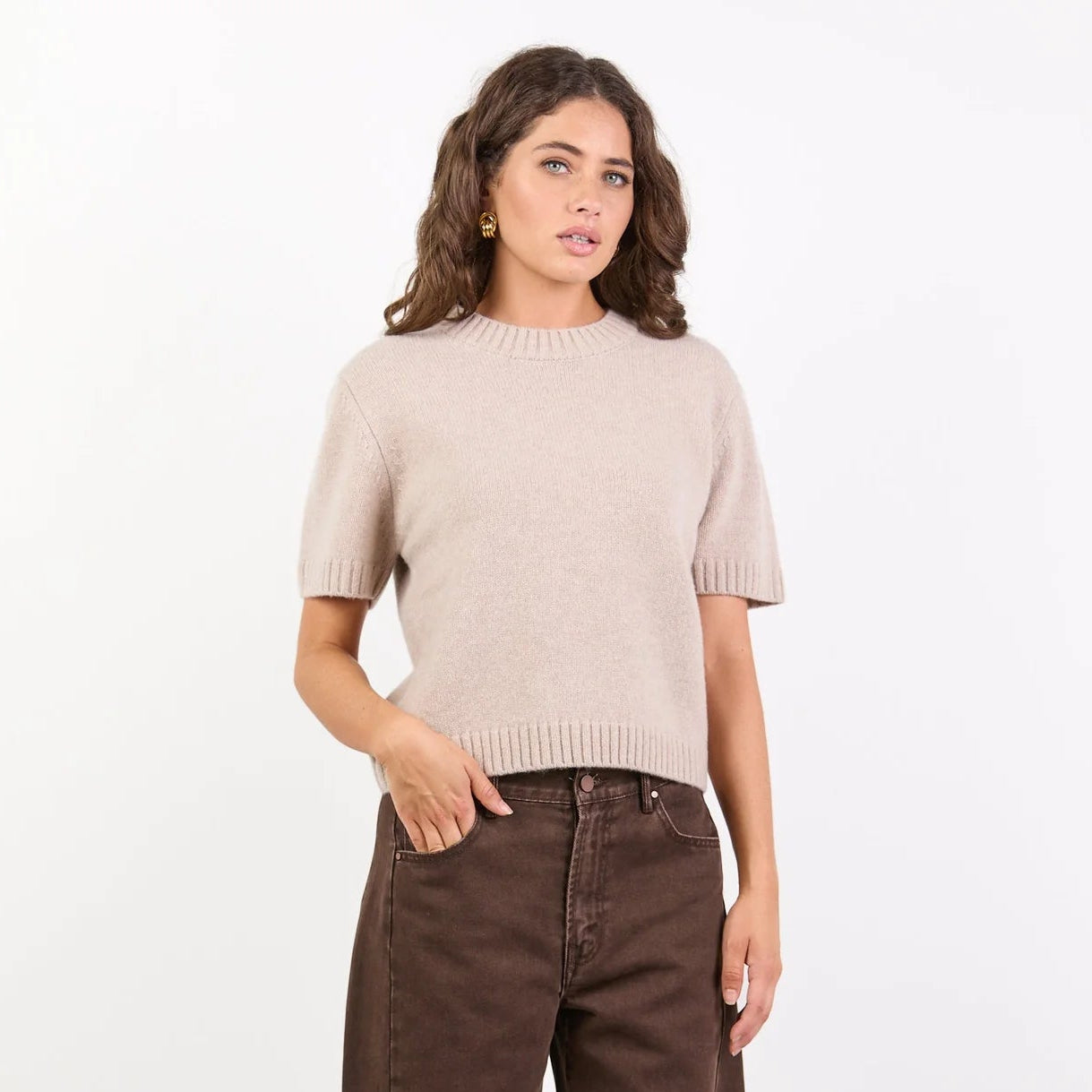 Goddess Wool/Cashmere Knit Tee - Oat
