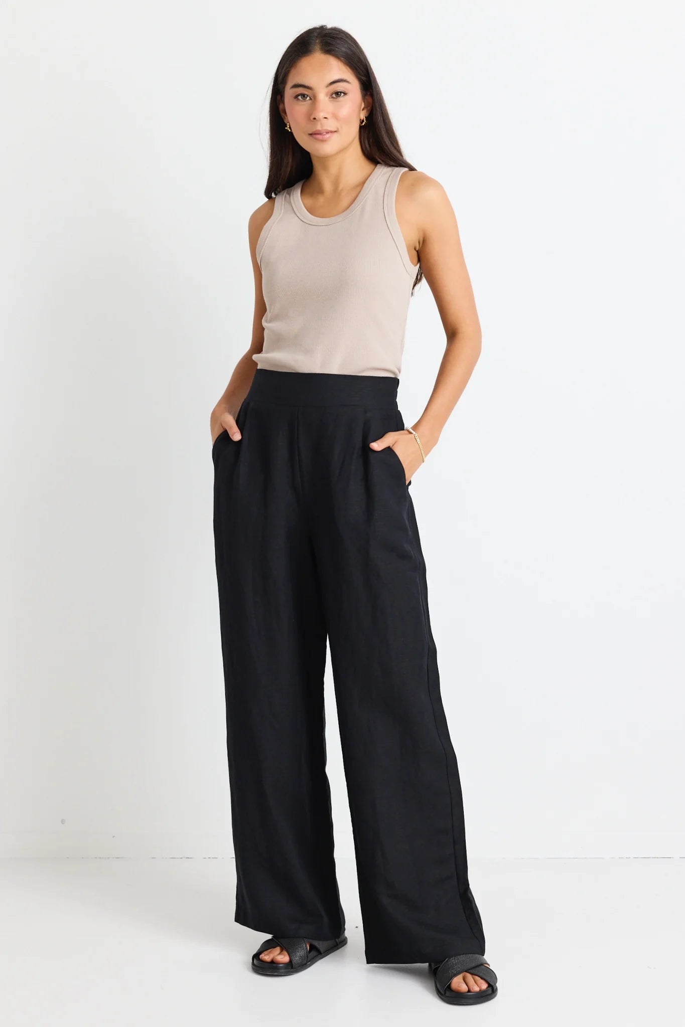 Guardian Linen Viscose Elastic Back Pants - Black