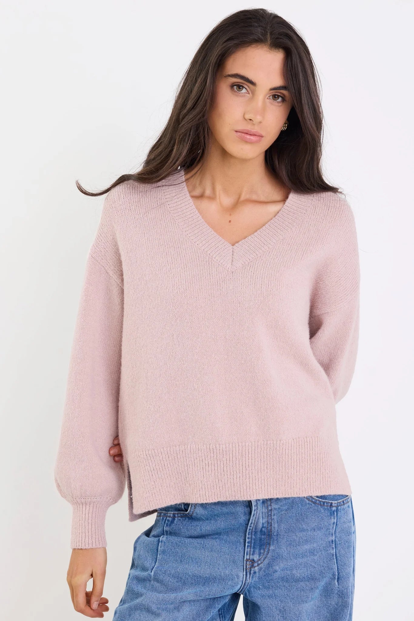 Harvest V Neck Jumper - Blush