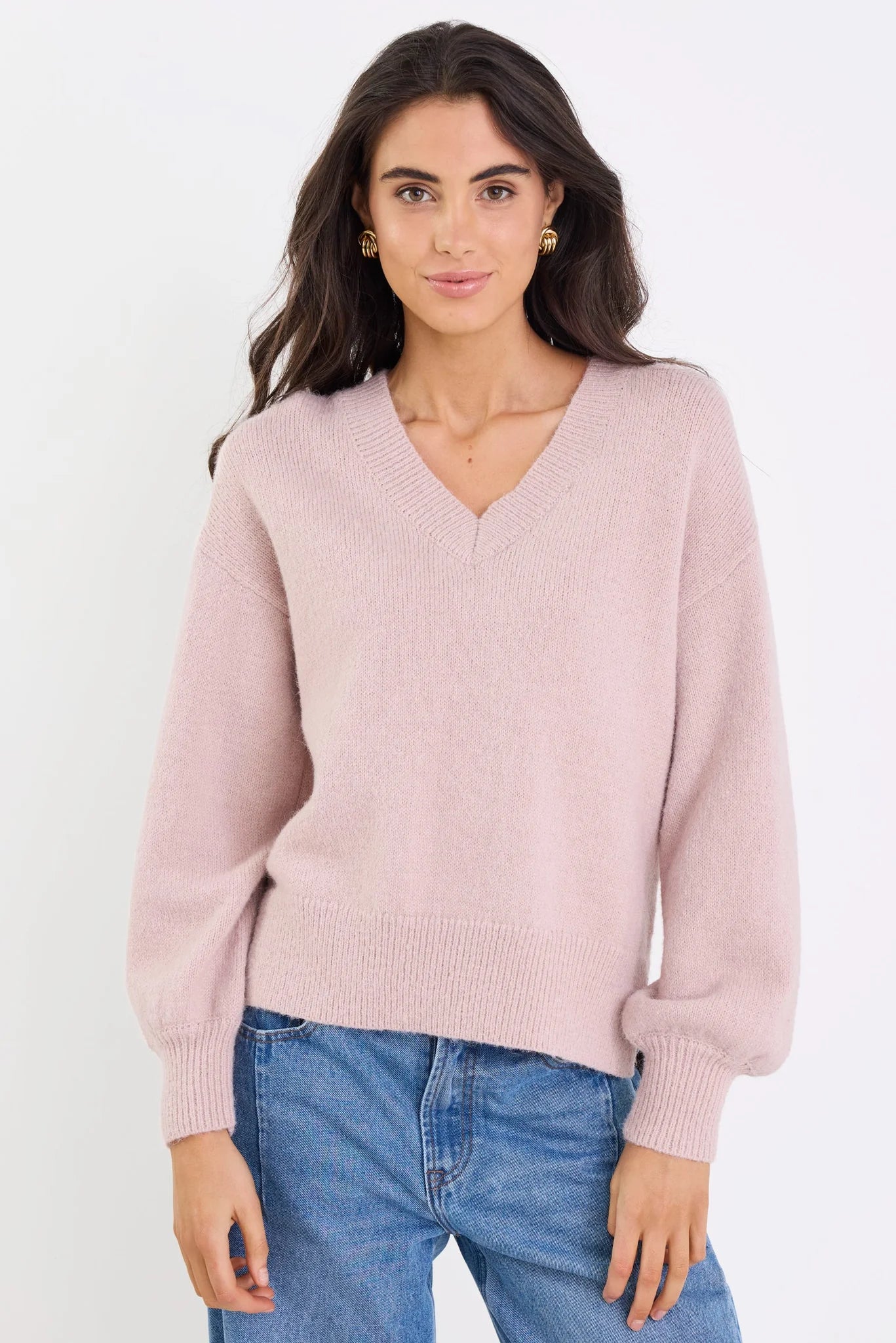 Harvest V Neck Jumper - Blush