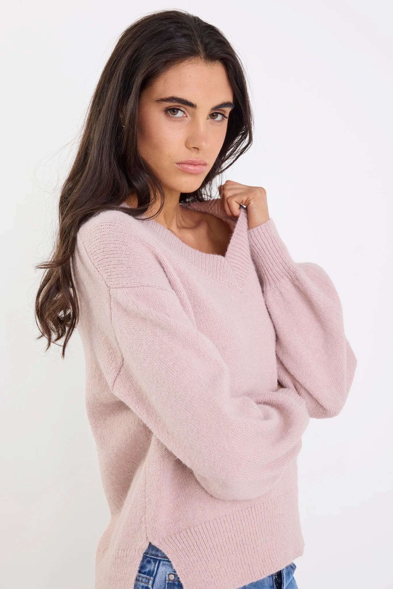 Harvest V Neck Jumper - Blush