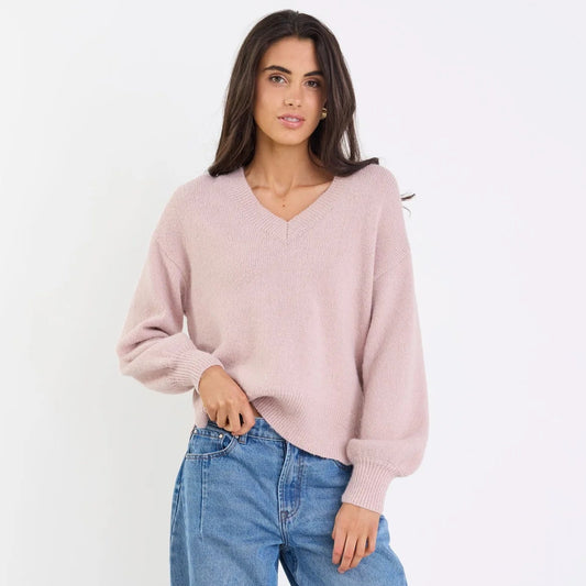 Harvest V Neck Jumper - Blush