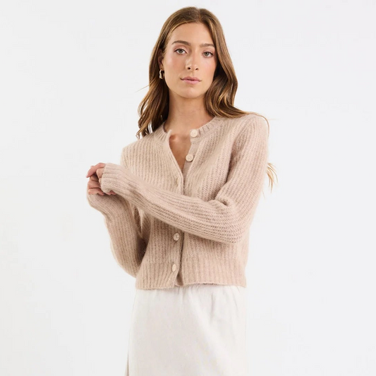 Highlight Mohair Blend Crewneck Cardigan - Blush