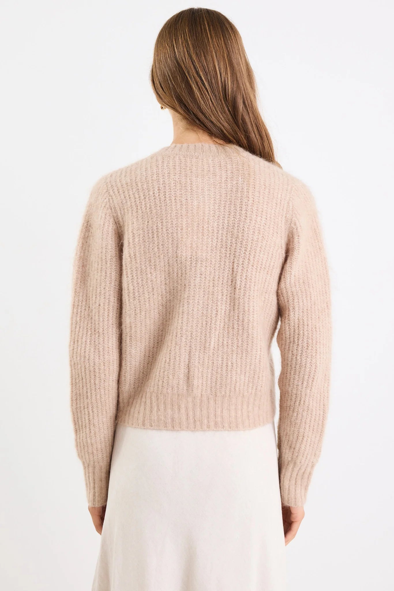 Highlight Mohair Blend Crewneck Cardigan - Blush