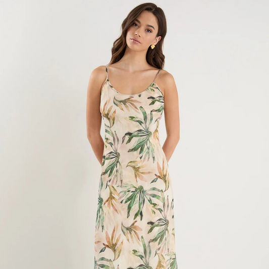 Hologram Bias Slip Midi Dress - Palm Breeze Print