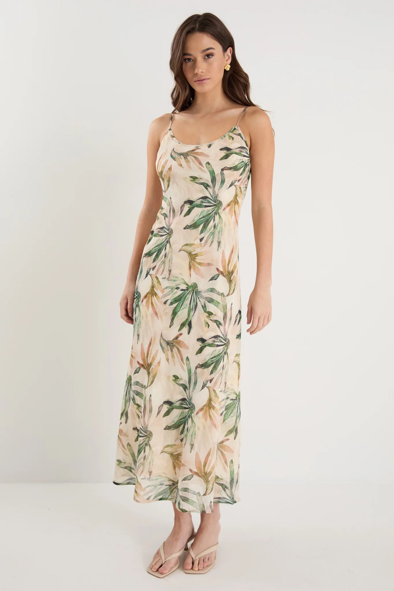 Hologram Bias Slip Midi Dress - Palm Breeze Print