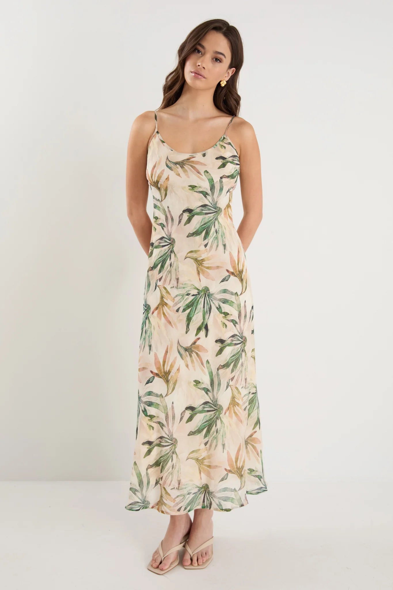 Hologram Bias Slip Midi Dress - Palm Breeze Print