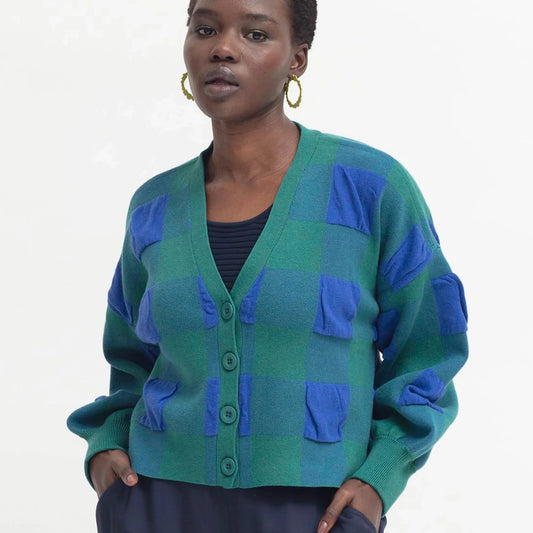 Karo Cardigan - Electric Blue/Green Gingham