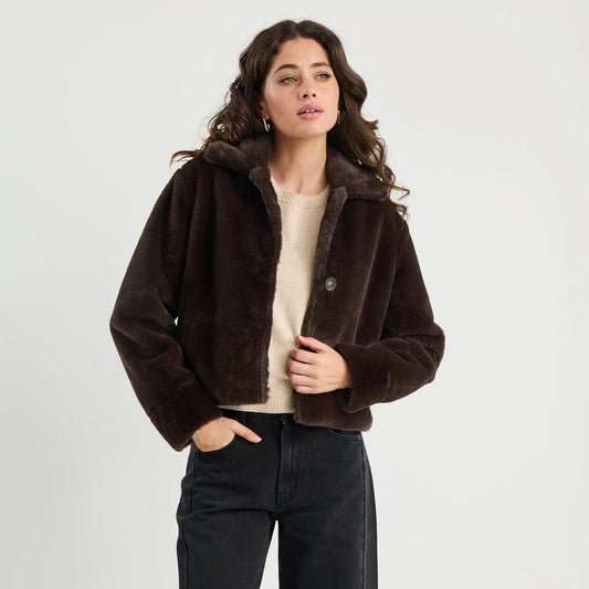 Lodge Faux Fur Jacket - Chocolate