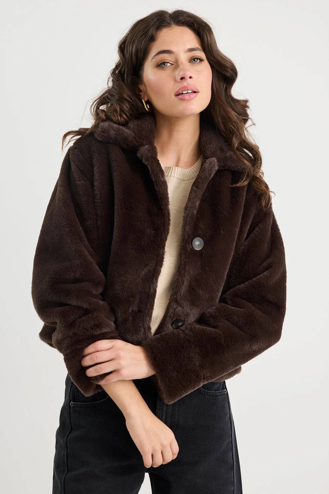 Lodge Faux Fur Jacket - Chocolate