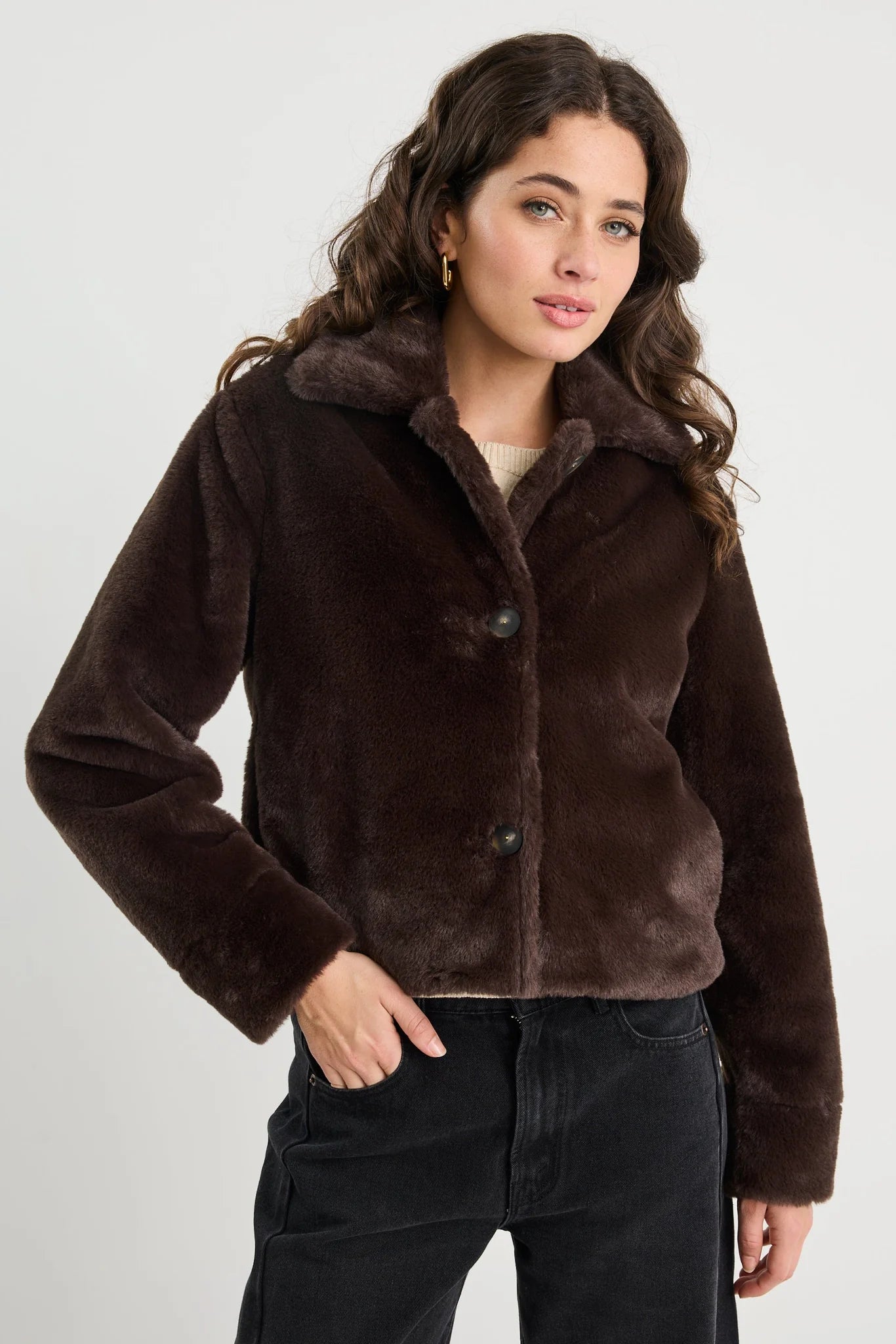 Lodge Faux Fur Jacket - Chocolate