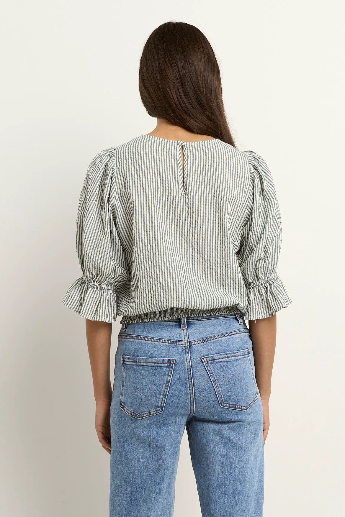 Lovely Shirred Top - Khaki Stripe