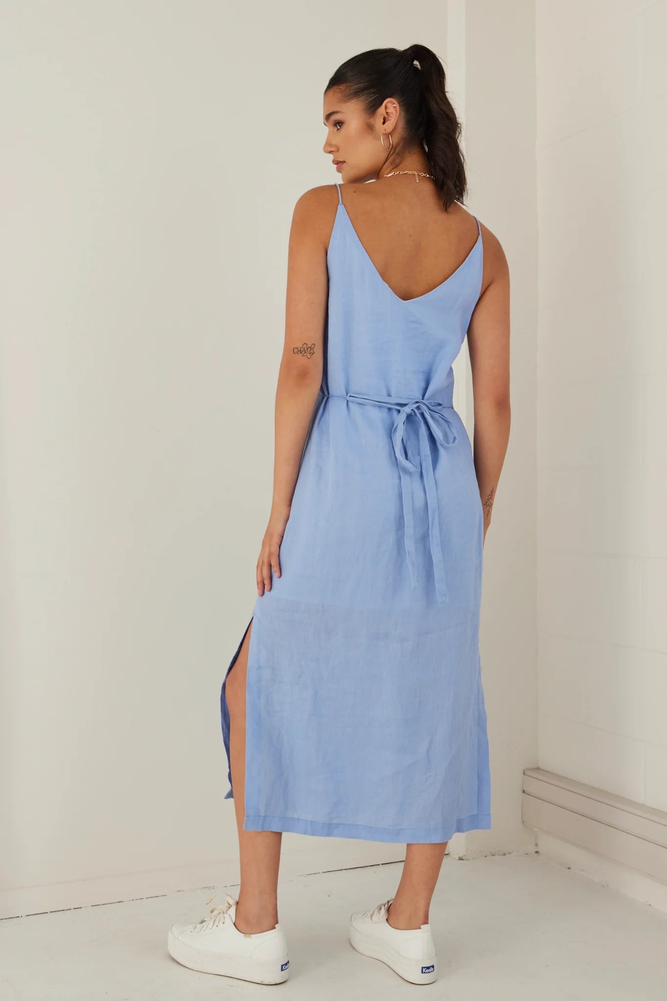 Lulu Linen Strappy Midi Dress - Cornflower