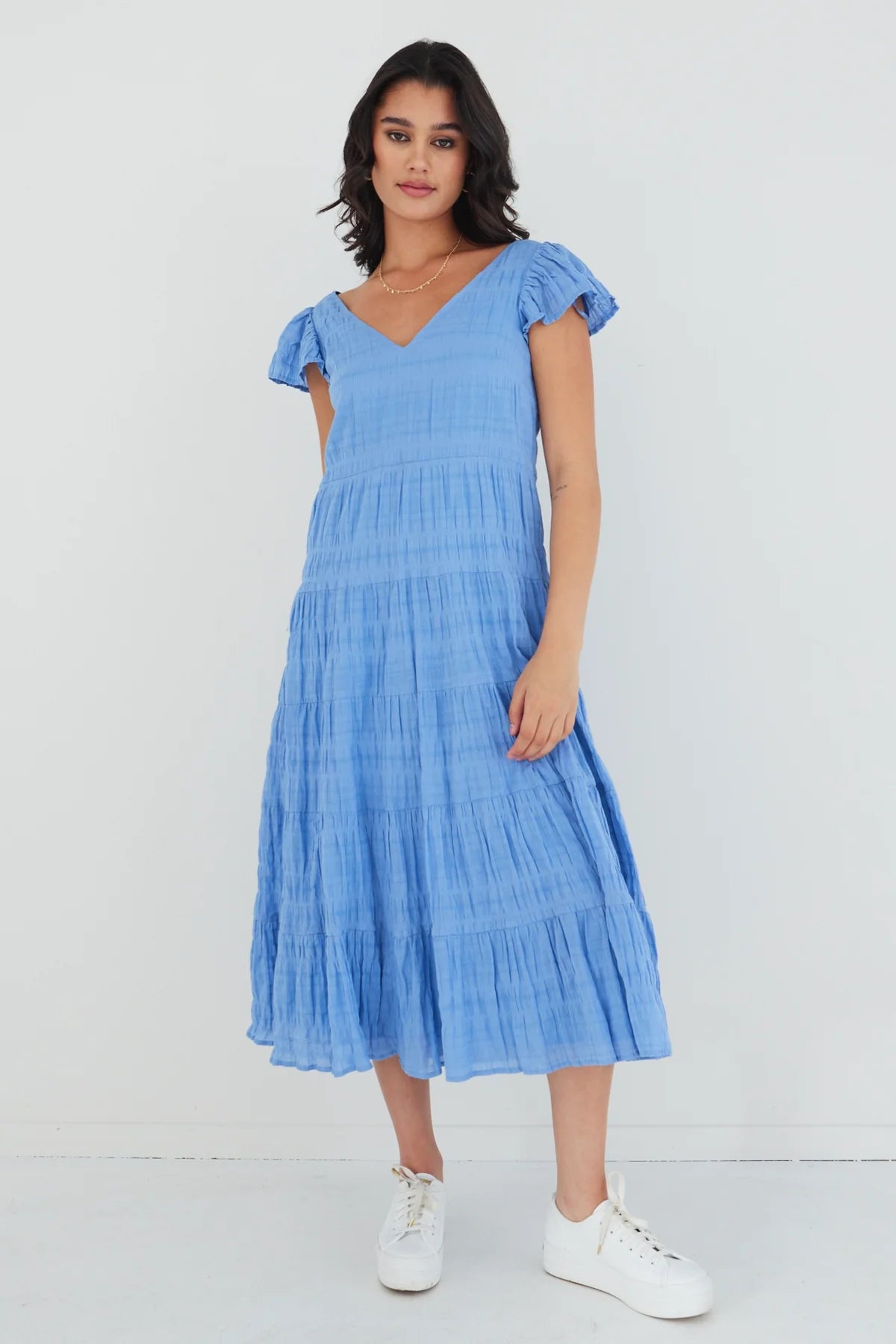 Marley Shirred V-Neck Tiered Maxi - French Blue