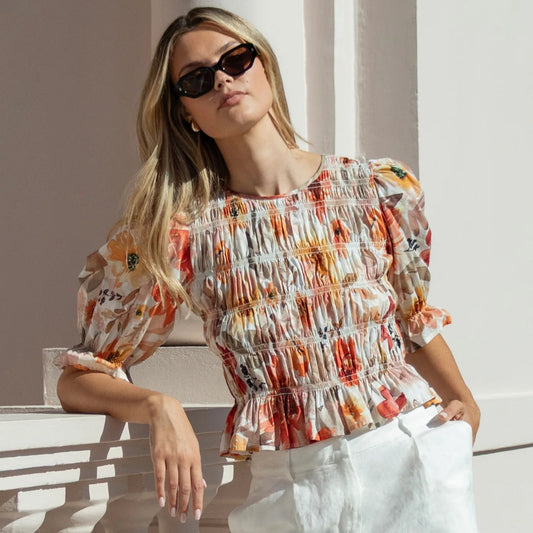 Melodic Sunrise Meadow Shirred Top