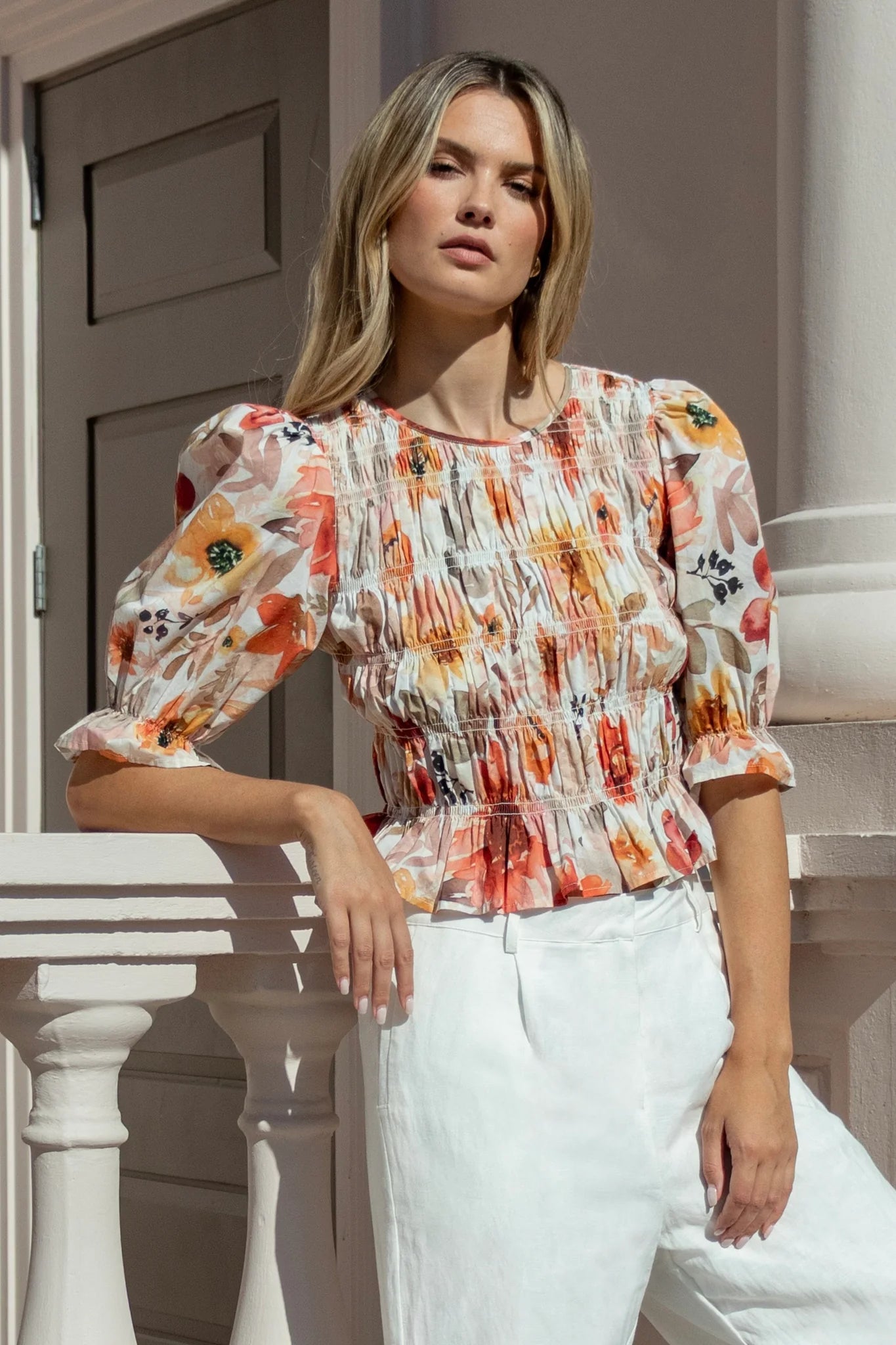 Melodic Sunrise Meadow Shirred Top