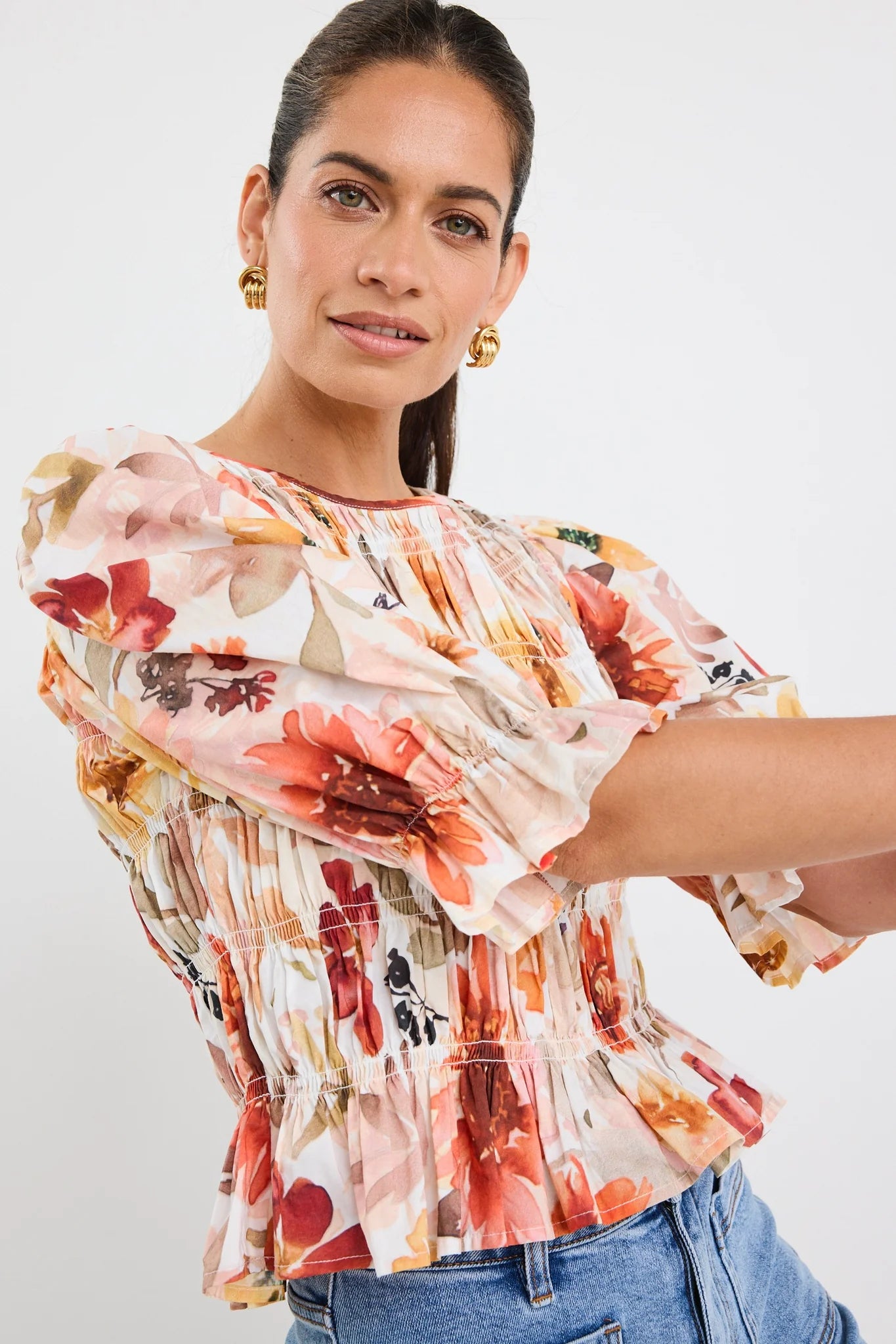 Melodic Sunrise Meadow Shirred Top