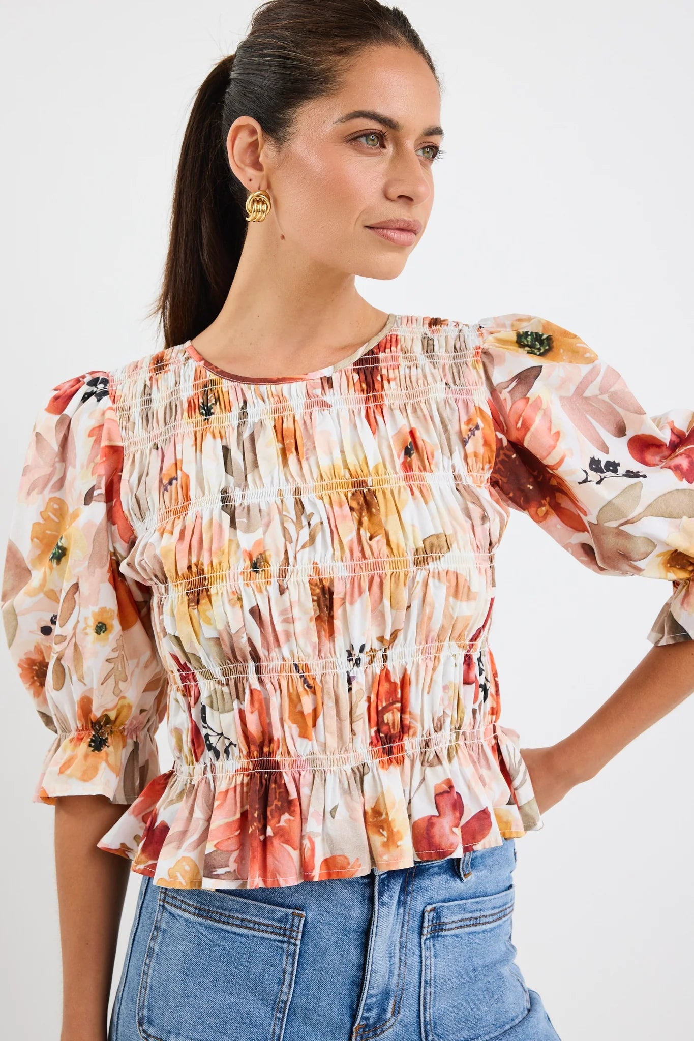 Melodic Sunrise Meadow Shirred Top