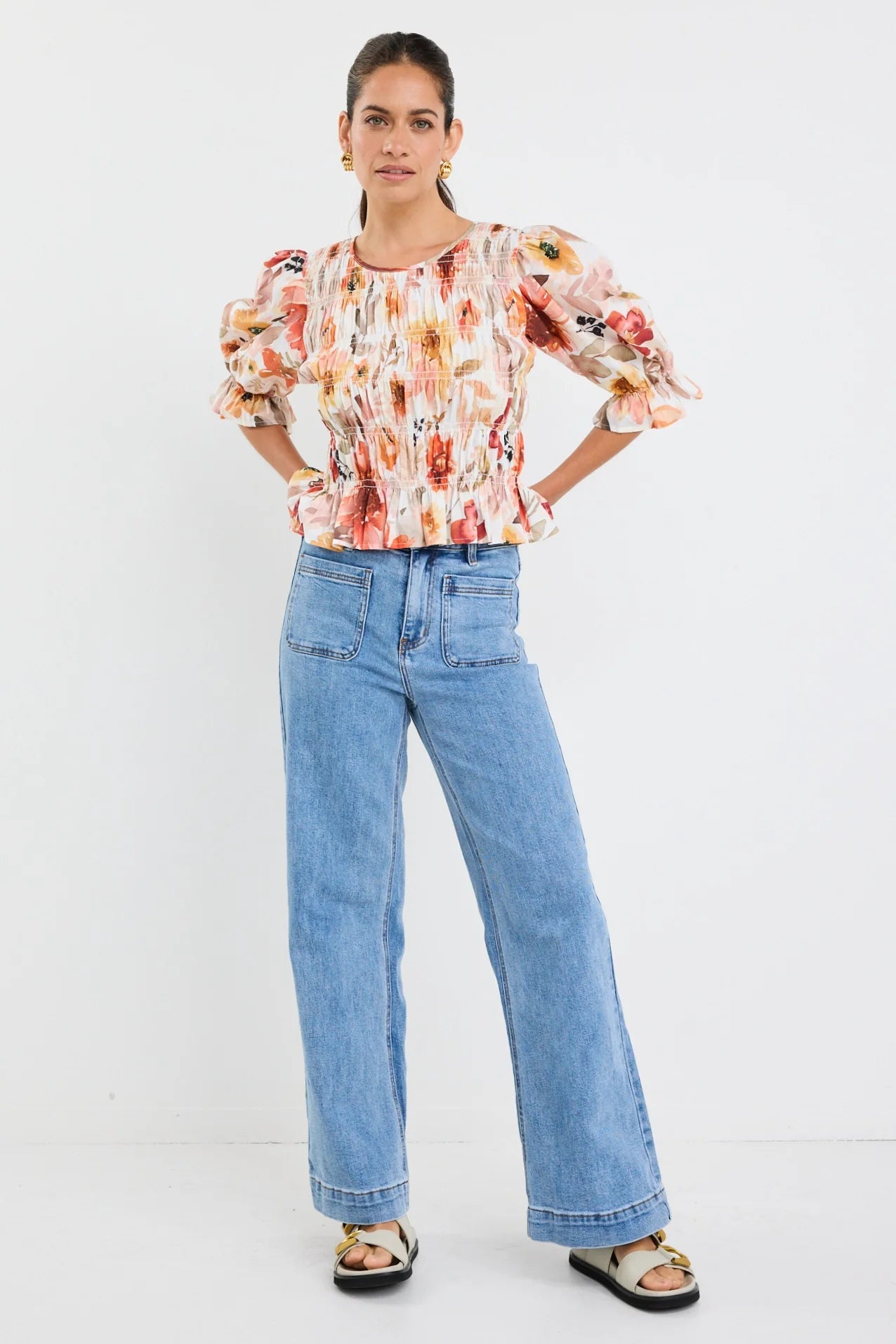 Melodic Sunrise Meadow Shirred Top