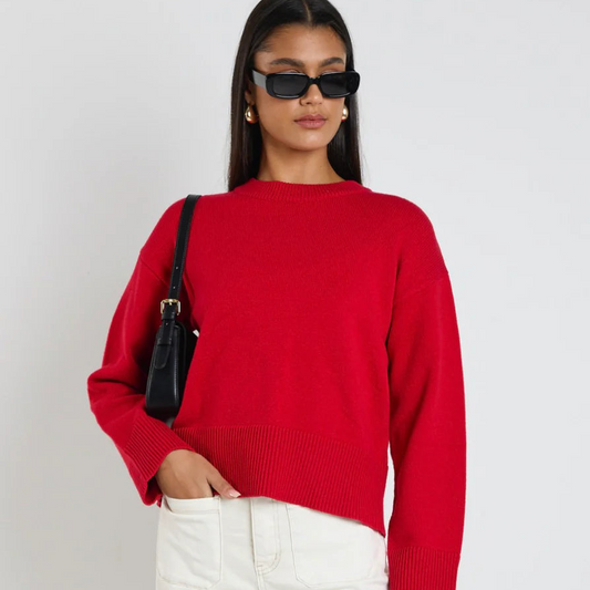 Negative Crew Neck Jumper - Red