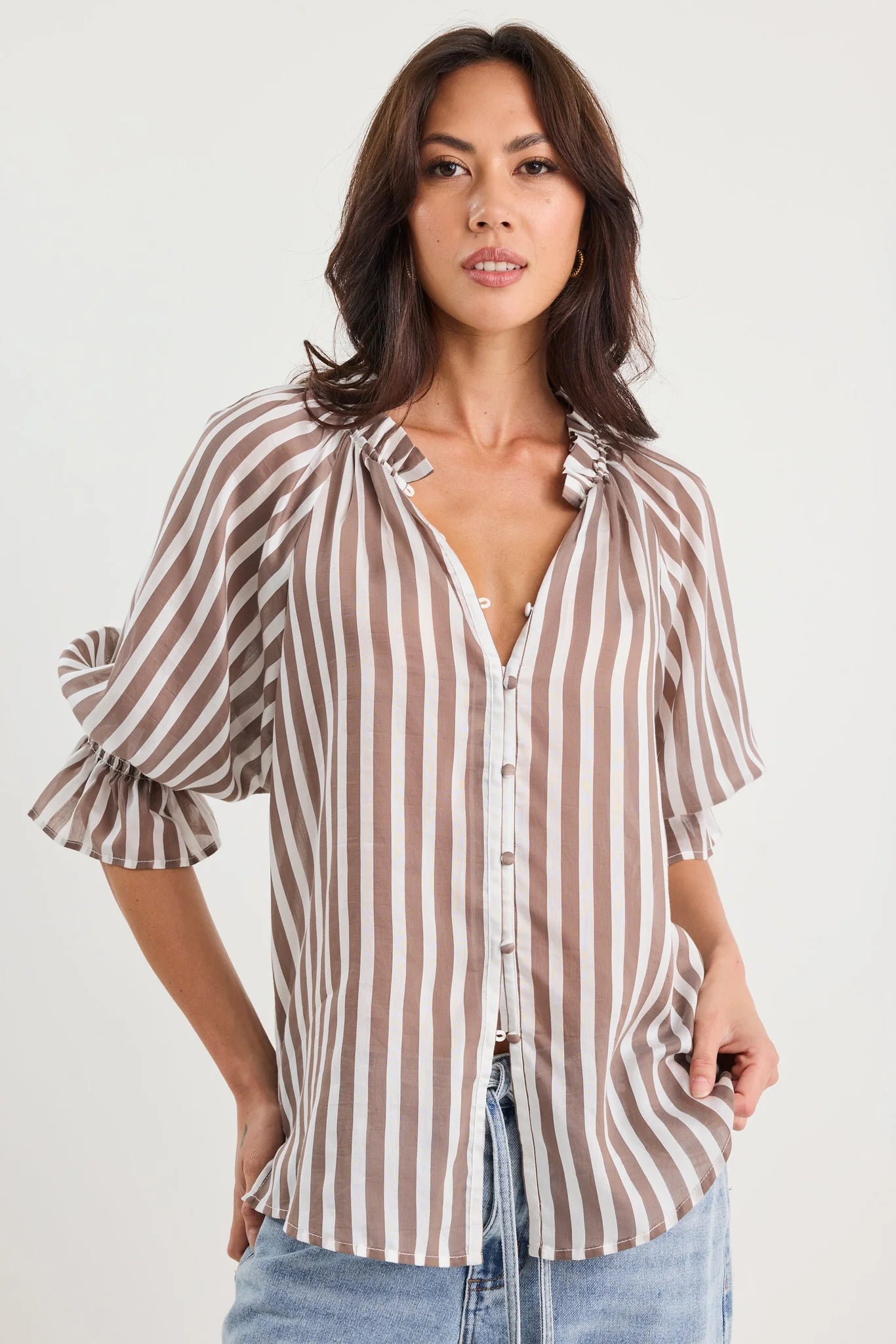 Noetic Blouse - Chocolate Stripe