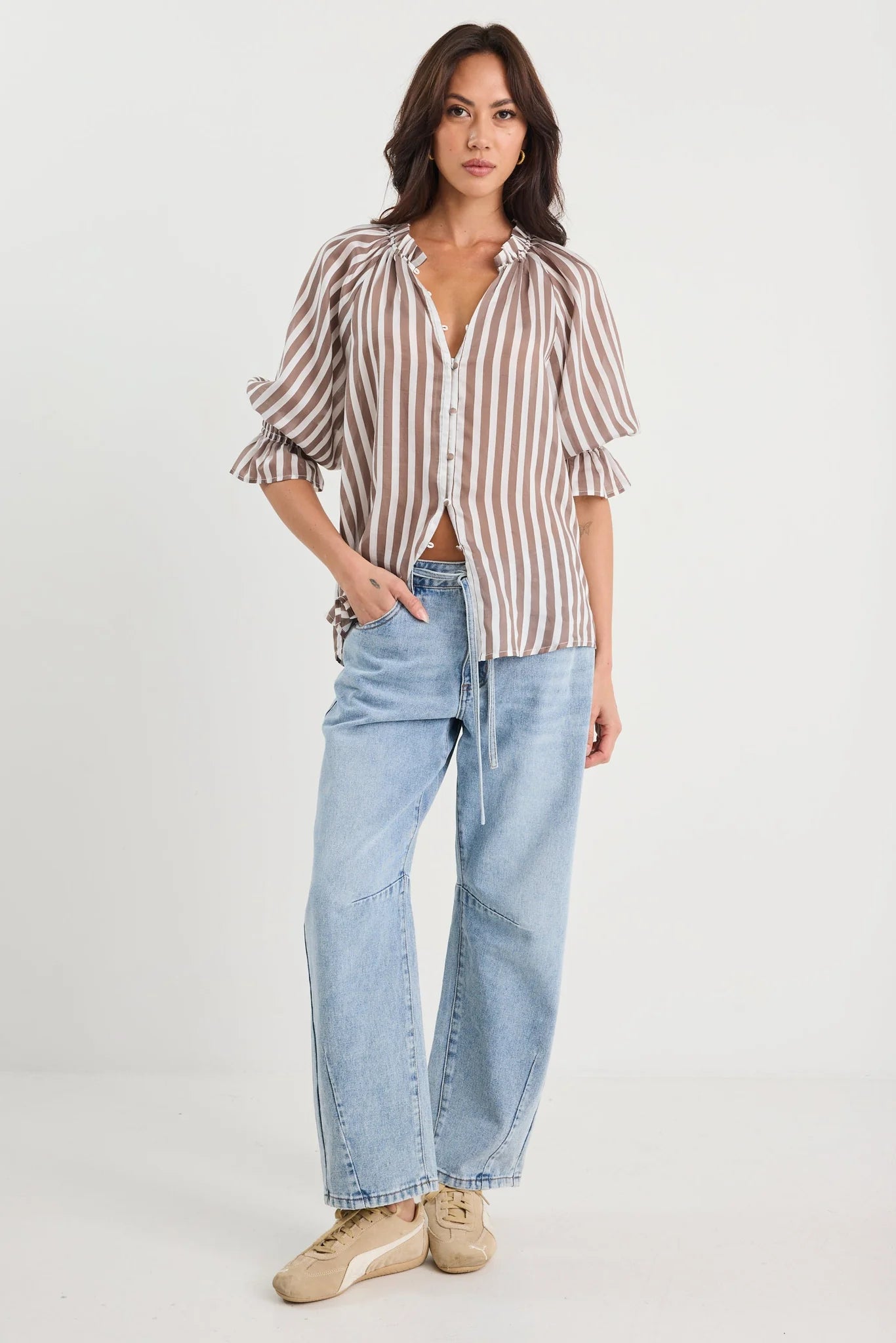 Noetic Blouse - Chocolate Stripe