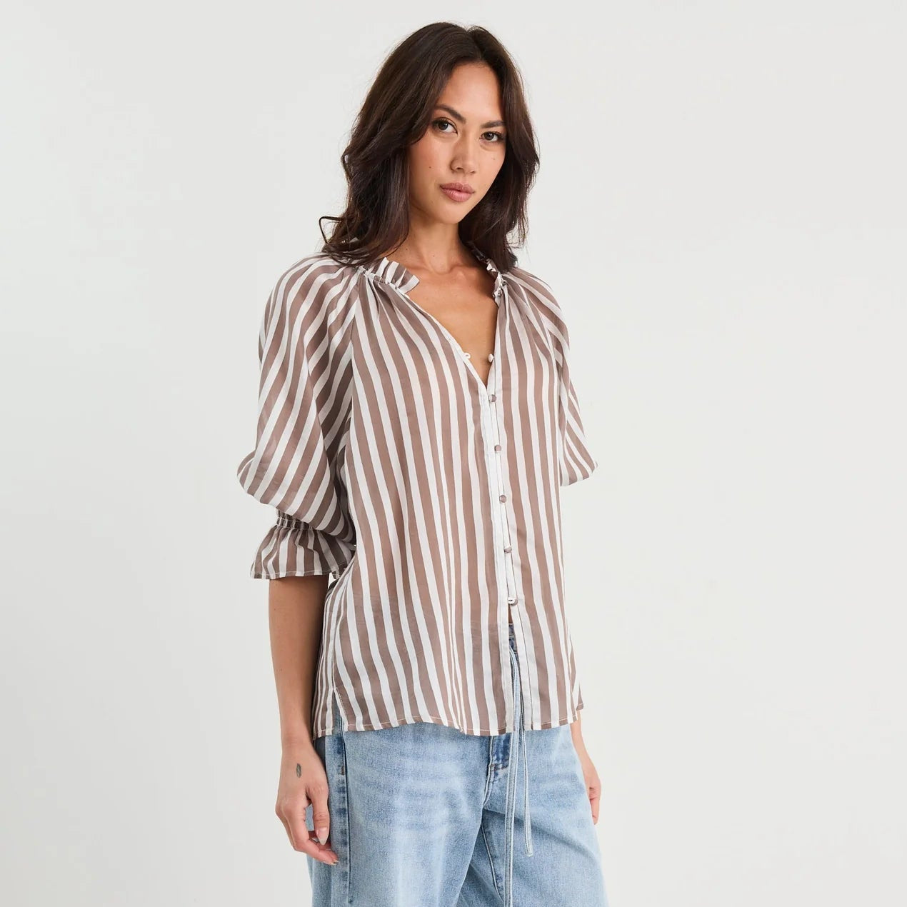 Noetic Blouse - Chocolate Stripe
