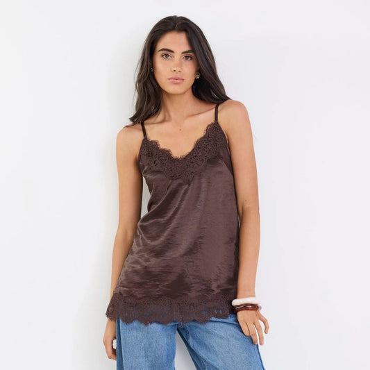 Noir Lace Trim Cami - Chocolate