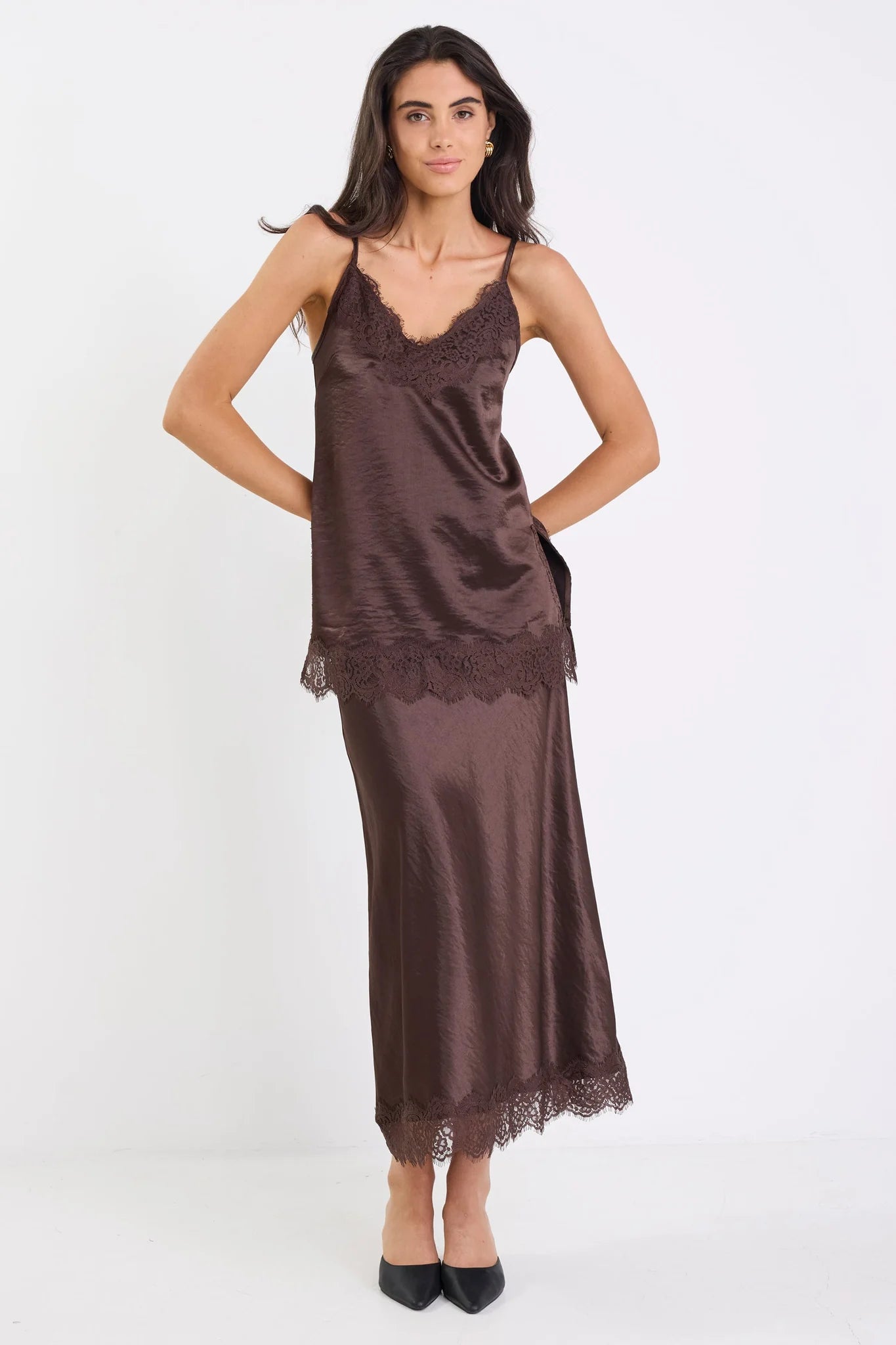 Noir Lace Trim Cami - Chocolate