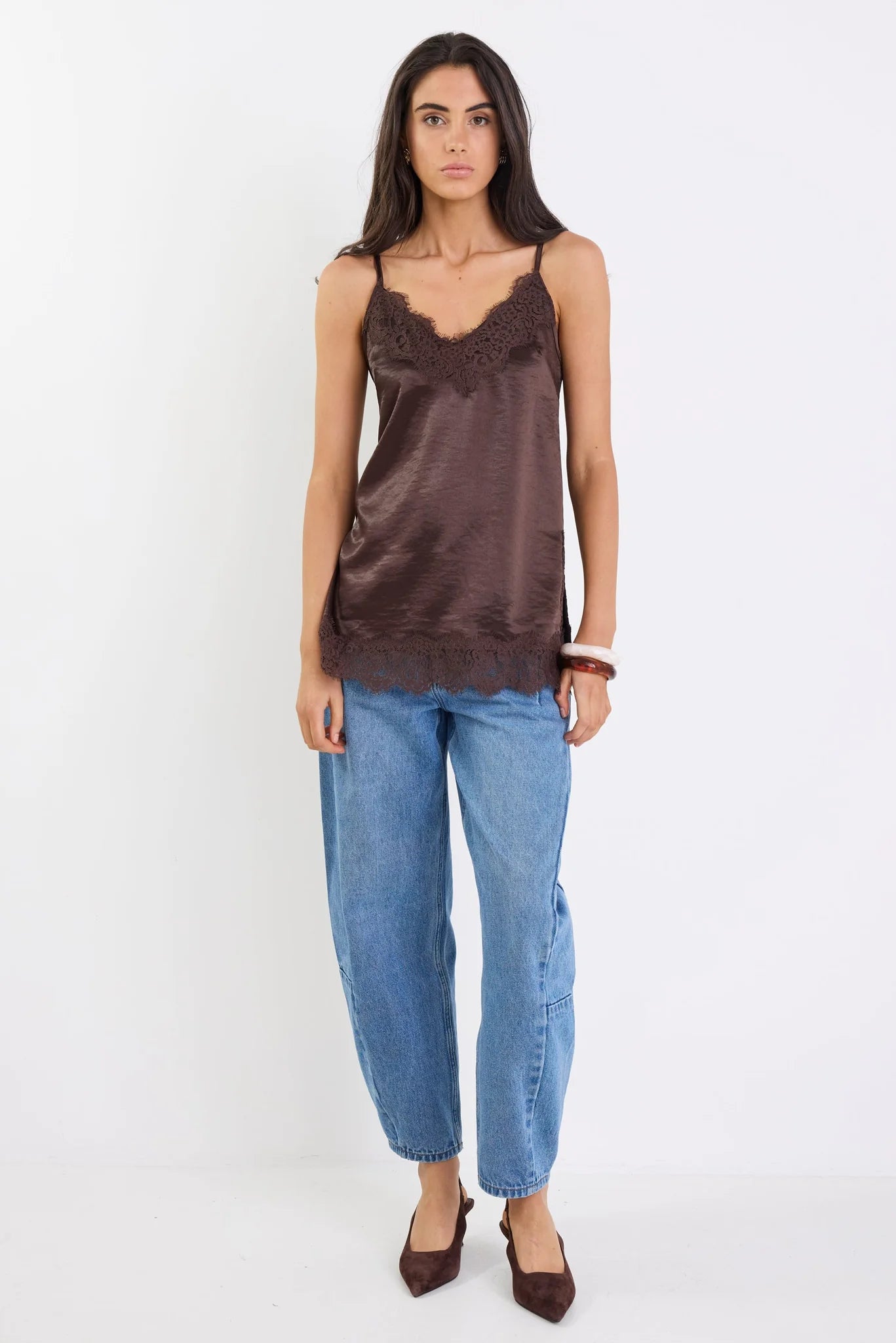 Noir Lace Trim Cami - Chocolate