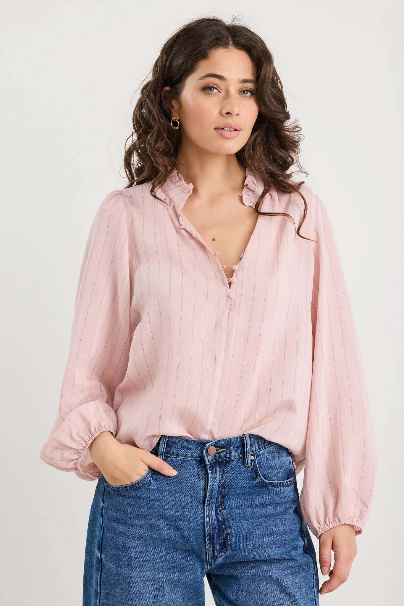 Premise High Necked Buttoned Top