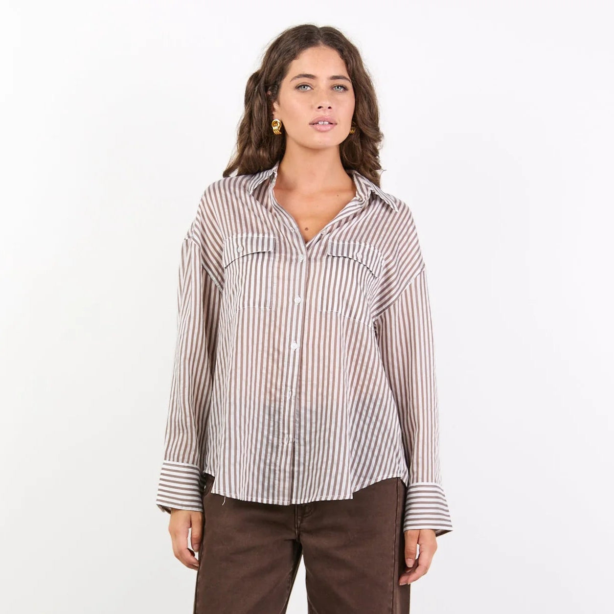Preppy Pocket Front Shirt - Chocolate Stripe