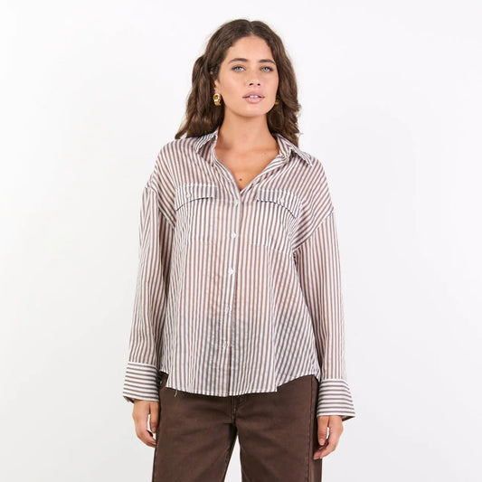 Preppy Pocket Front Shirt - Chocolate Stripe