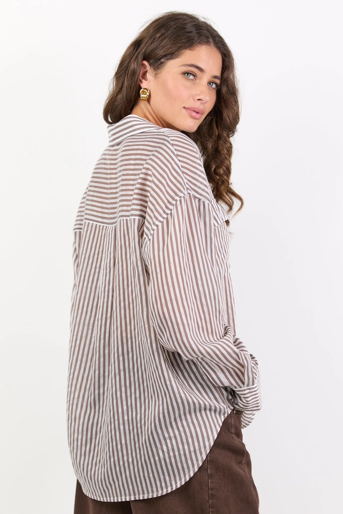 Preppy Pocket Front Shirt - Chocolate Stripe
