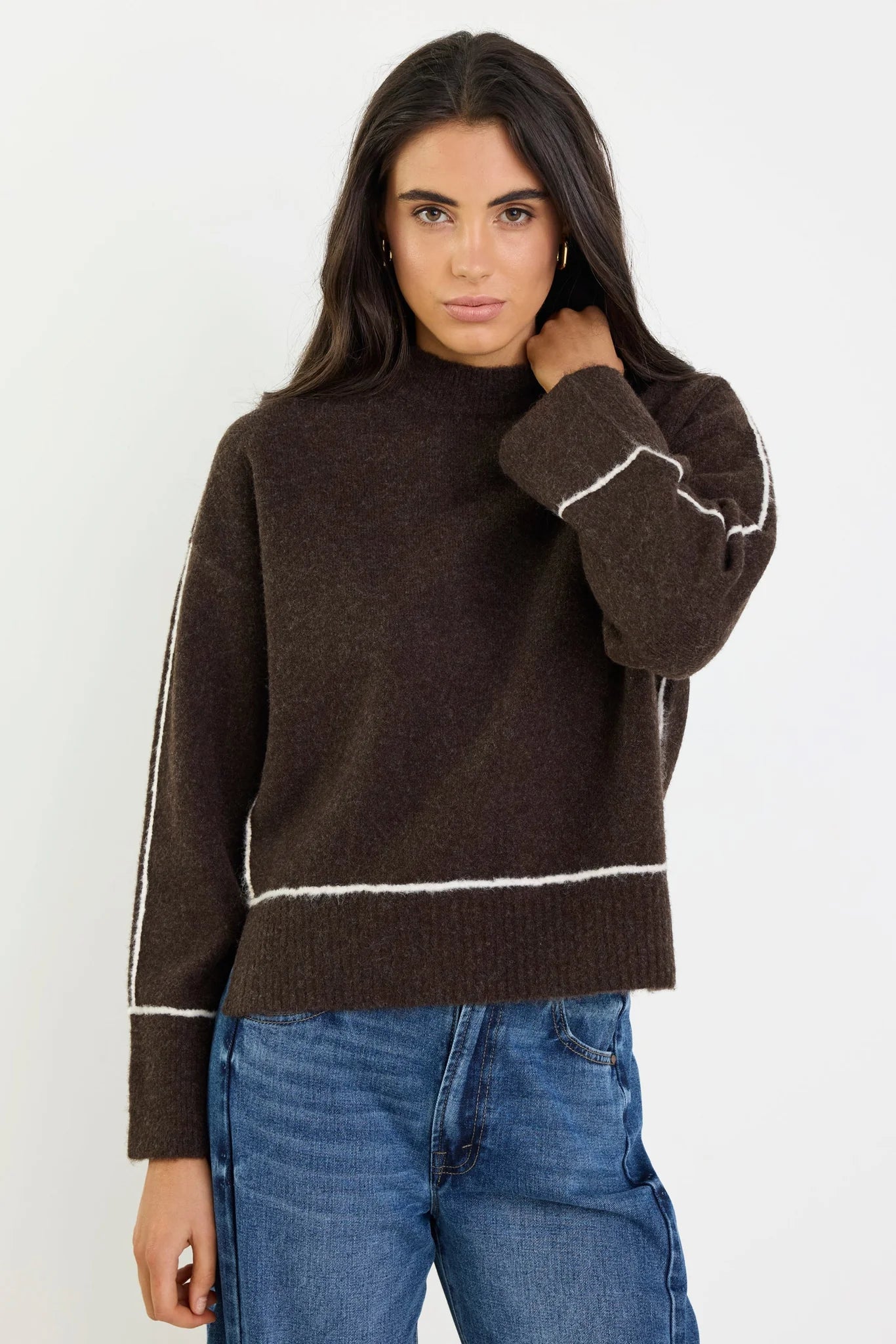 Quest Contrast Detail Jumper - Chocolate