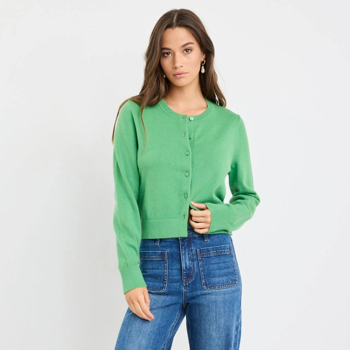 Replica Cotton Cashmere Crewneck Cardigan - Apple