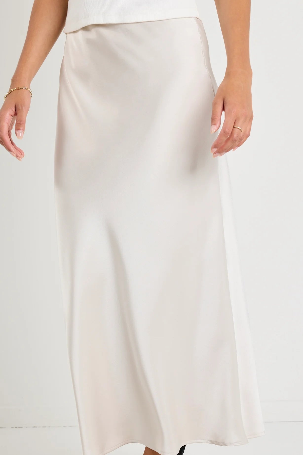 Rosette Pearl Satin Bias Midi Skirt
