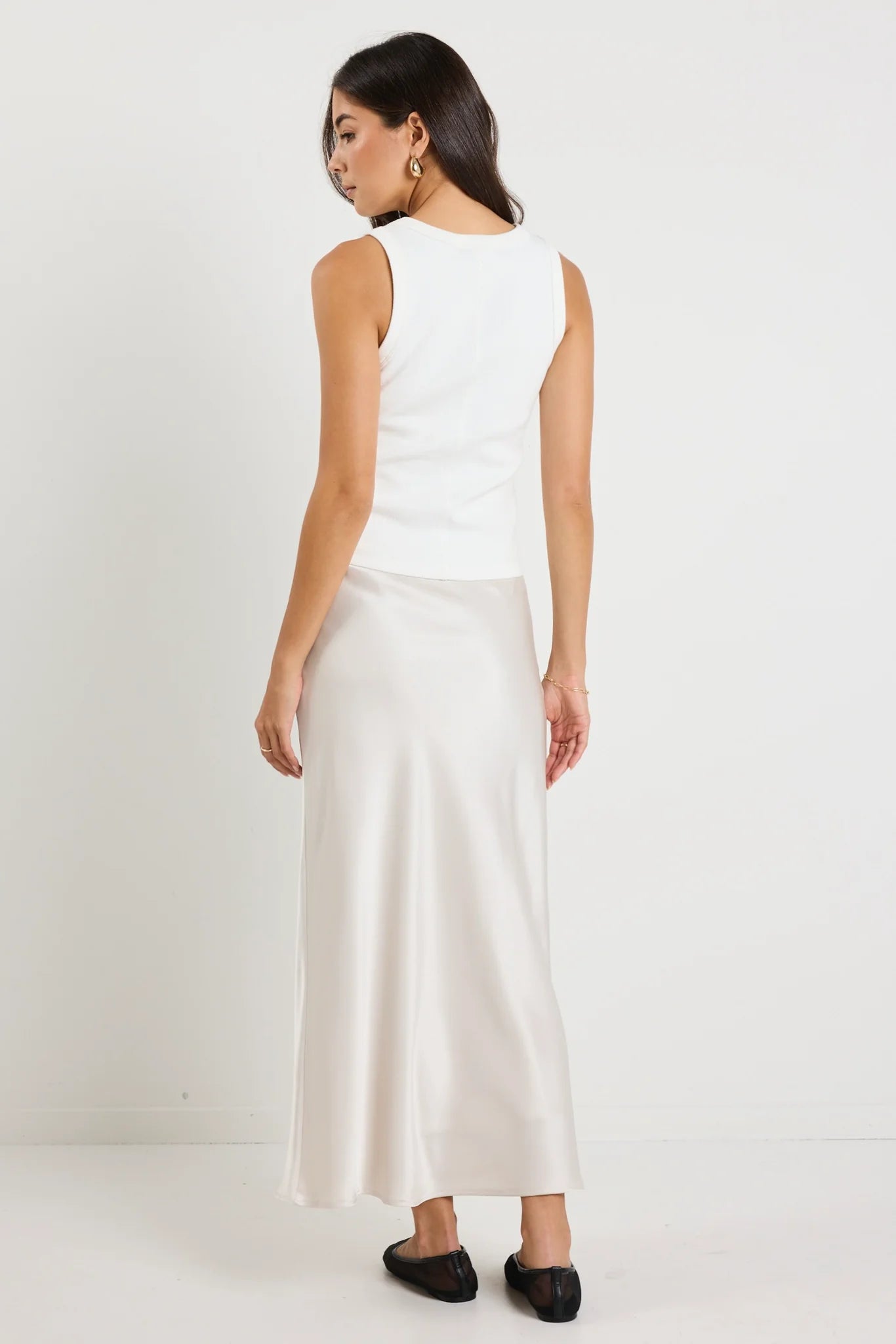 Rosette Pearl Satin Bias Midi Skirt