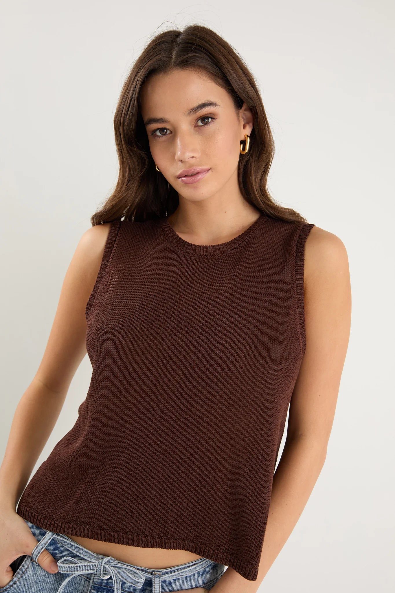 Salute Relaxed Sleeveless Knit Tank Top - Chocolate
