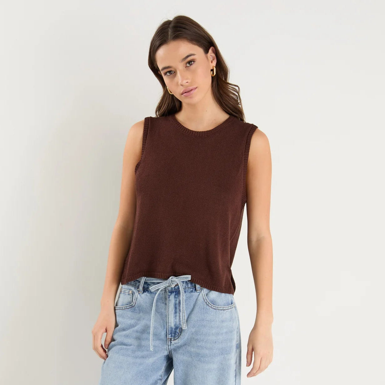 Salute Relaxed Sleeveless Knit Tank Top - Chocolate
