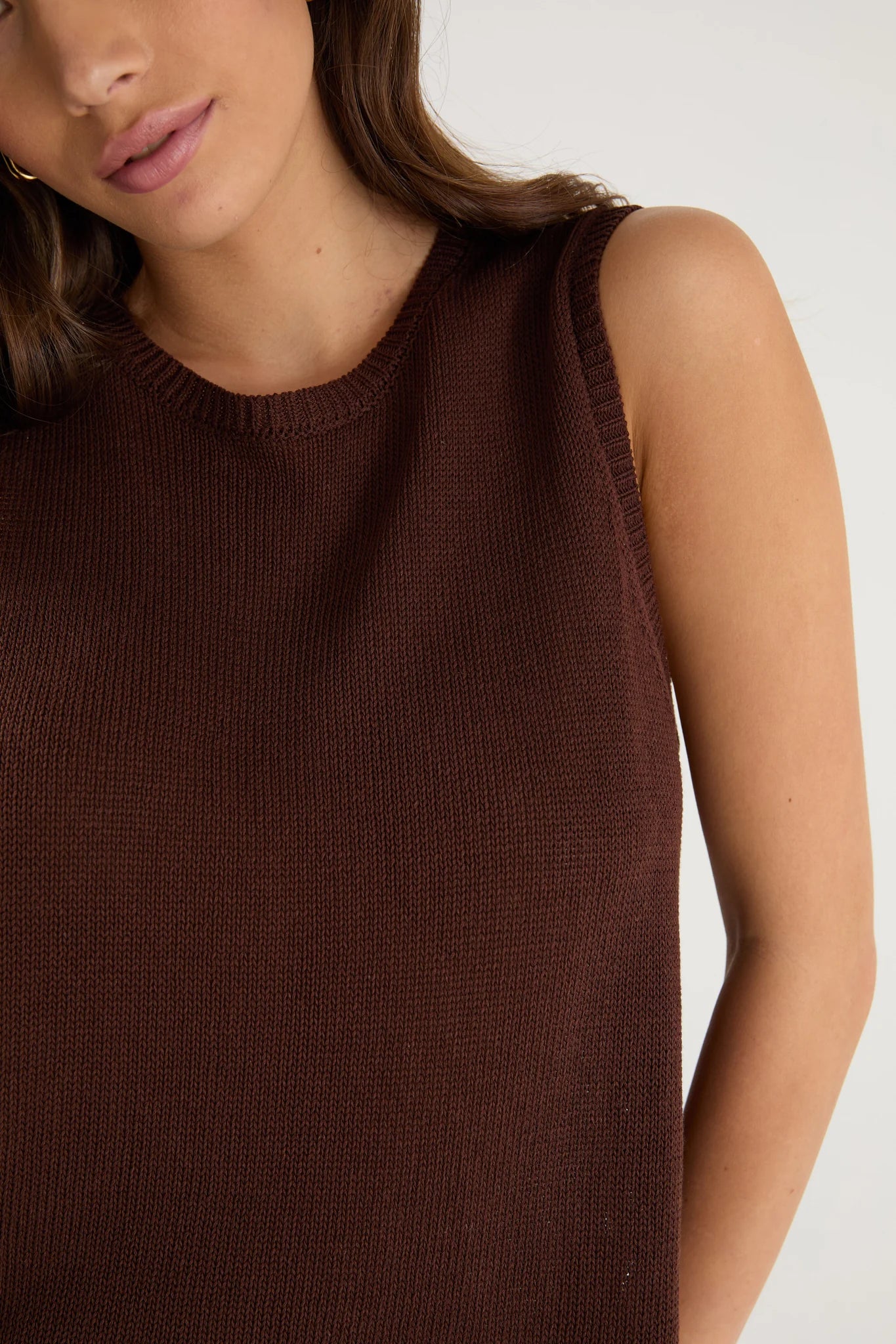 Salute Relaxed Sleeveless Knit Tank Top - Chocolate