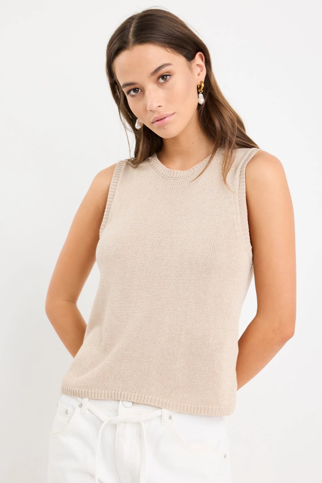 Salute Relaxed Sleeveless Knit Tank Top - Sand