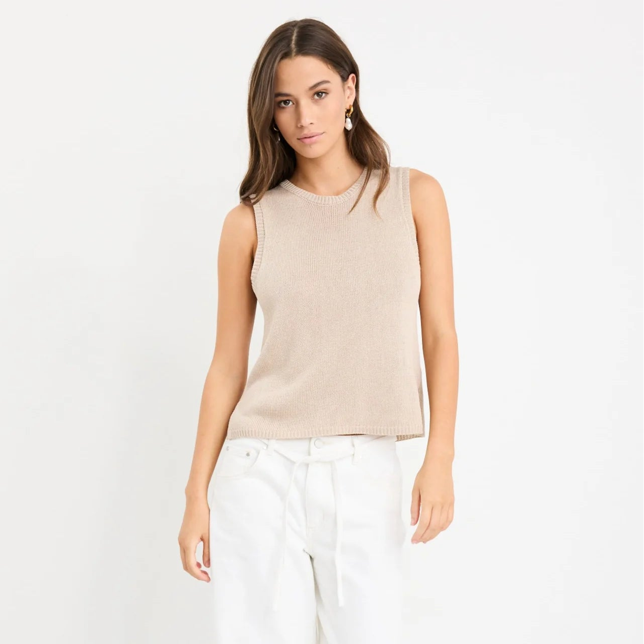 Salute Relaxed Sleeveless Knit Tank Top - Sand
