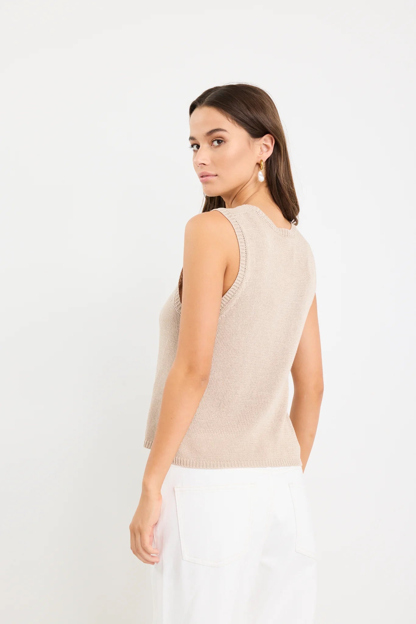 Salute Relaxed Sleeveless Knit Tank Top - Sand