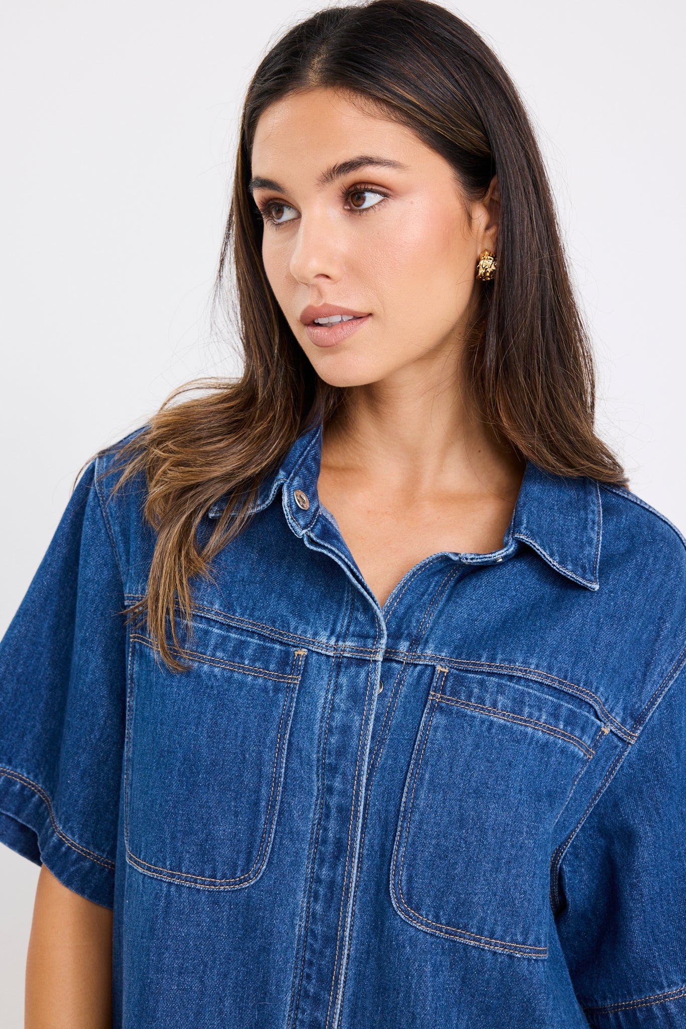 Shortcut Mini Shirt Dress - Storm Blue Denim