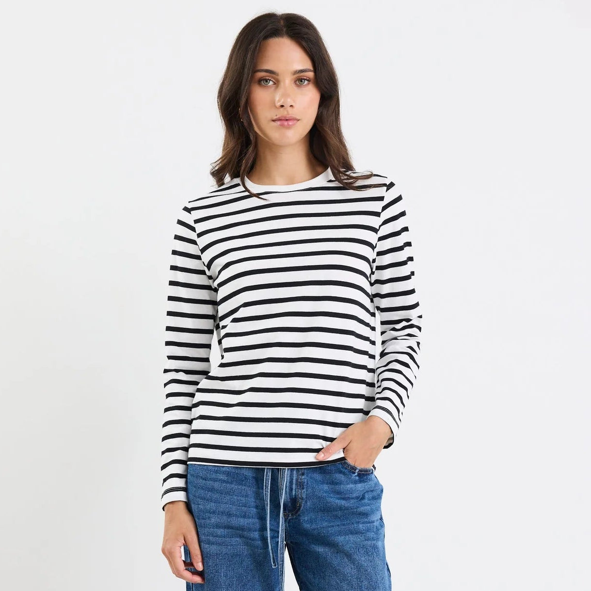 Tether Long Sleeve Tee - Black & White Stripe