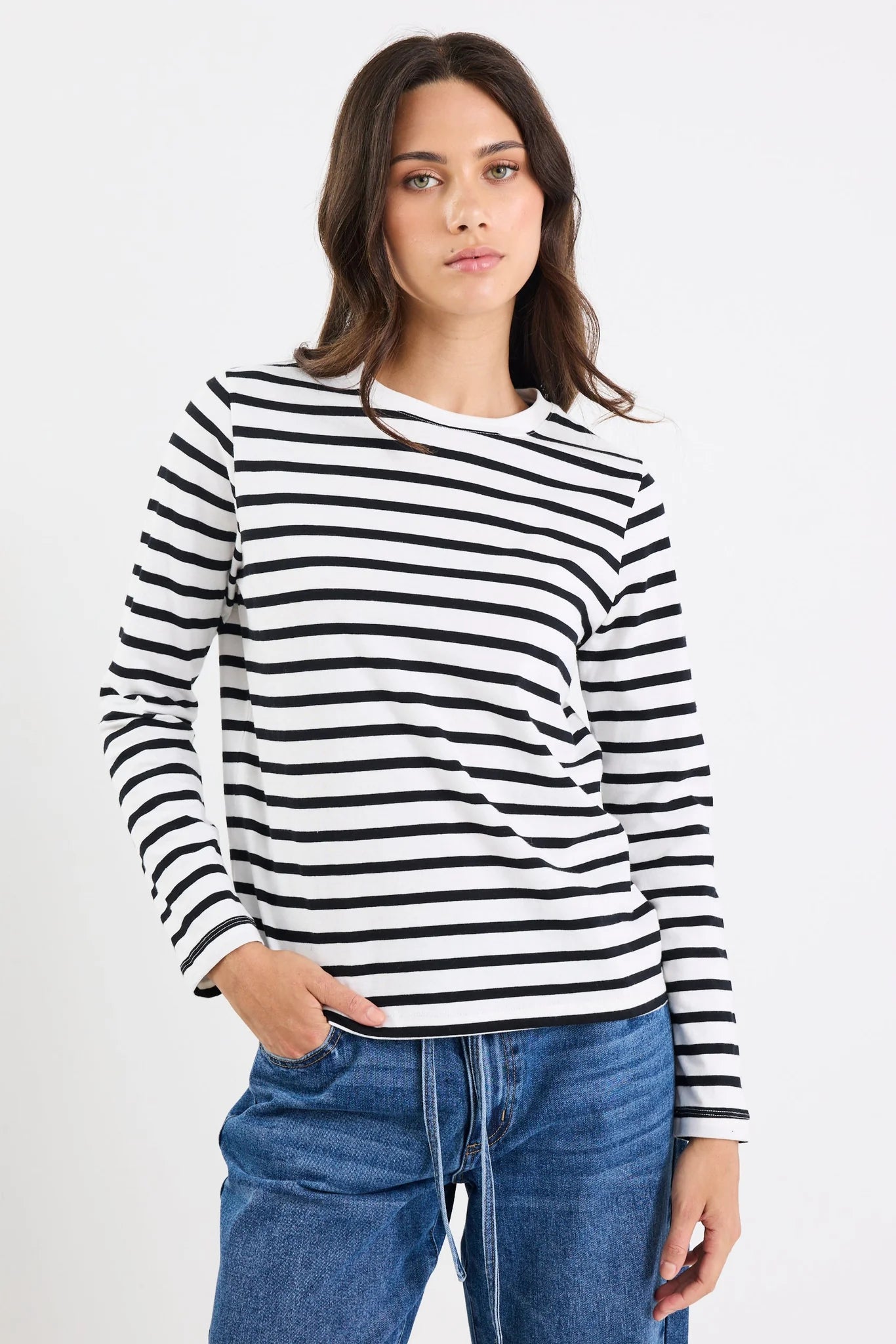 Tether Long Sleeve Tee - Black & White Stripe