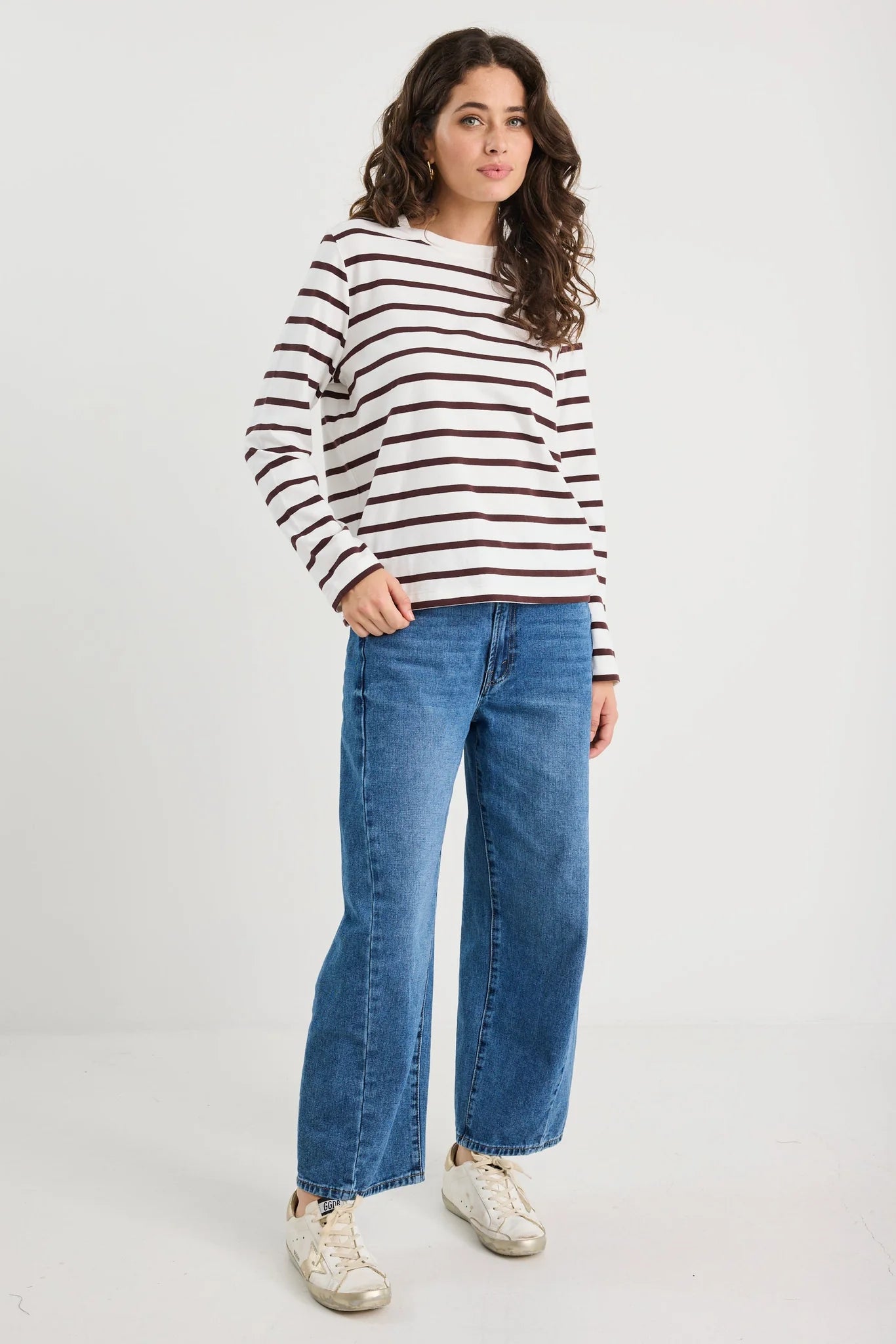Tether LS Boxy Tee - Chocolate White Stripe