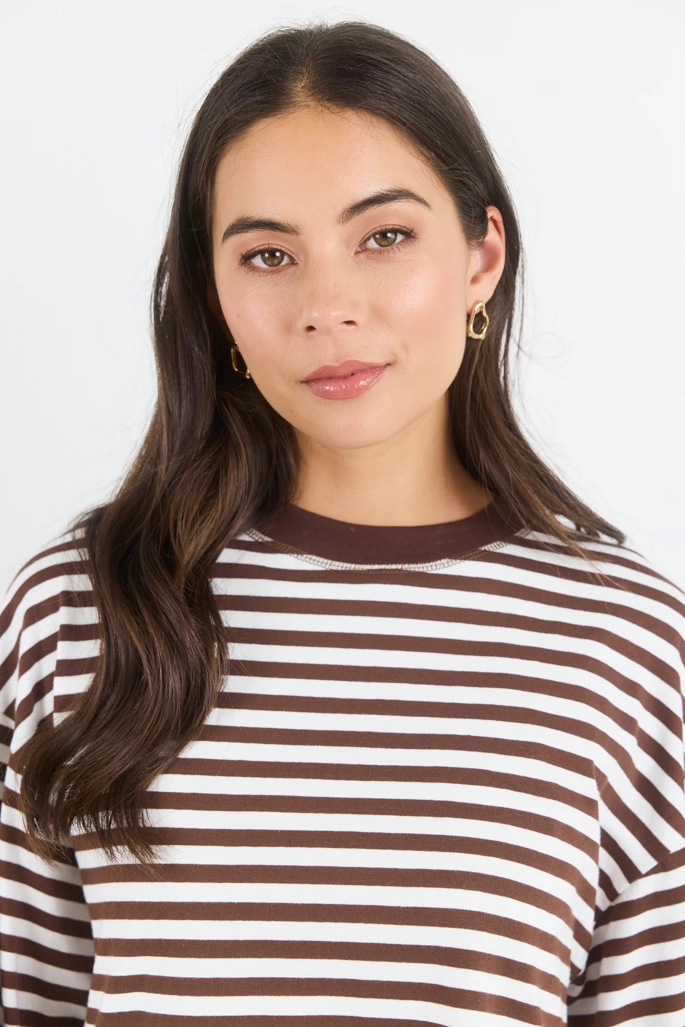 Unite Contrast Binding Tee L/S - Chocolate White Stripe